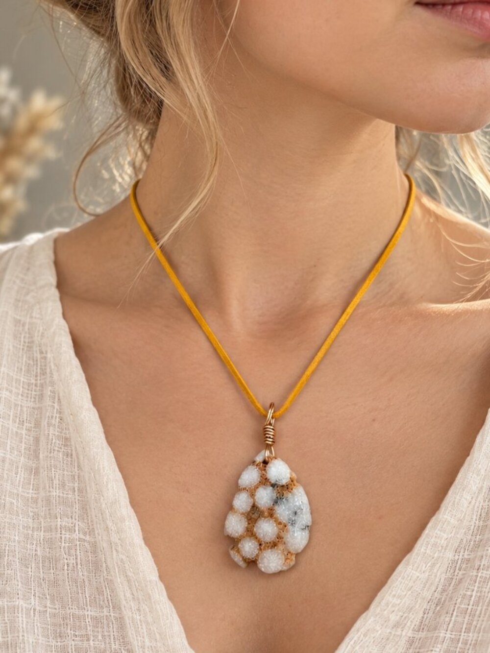 Natural Coral Fossil Pendant Necklace – Unisex